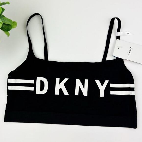 DKNY Cotton Blend Logo Wire-Free Bralette DK4509 Black Size Small - Picture 2 of 5